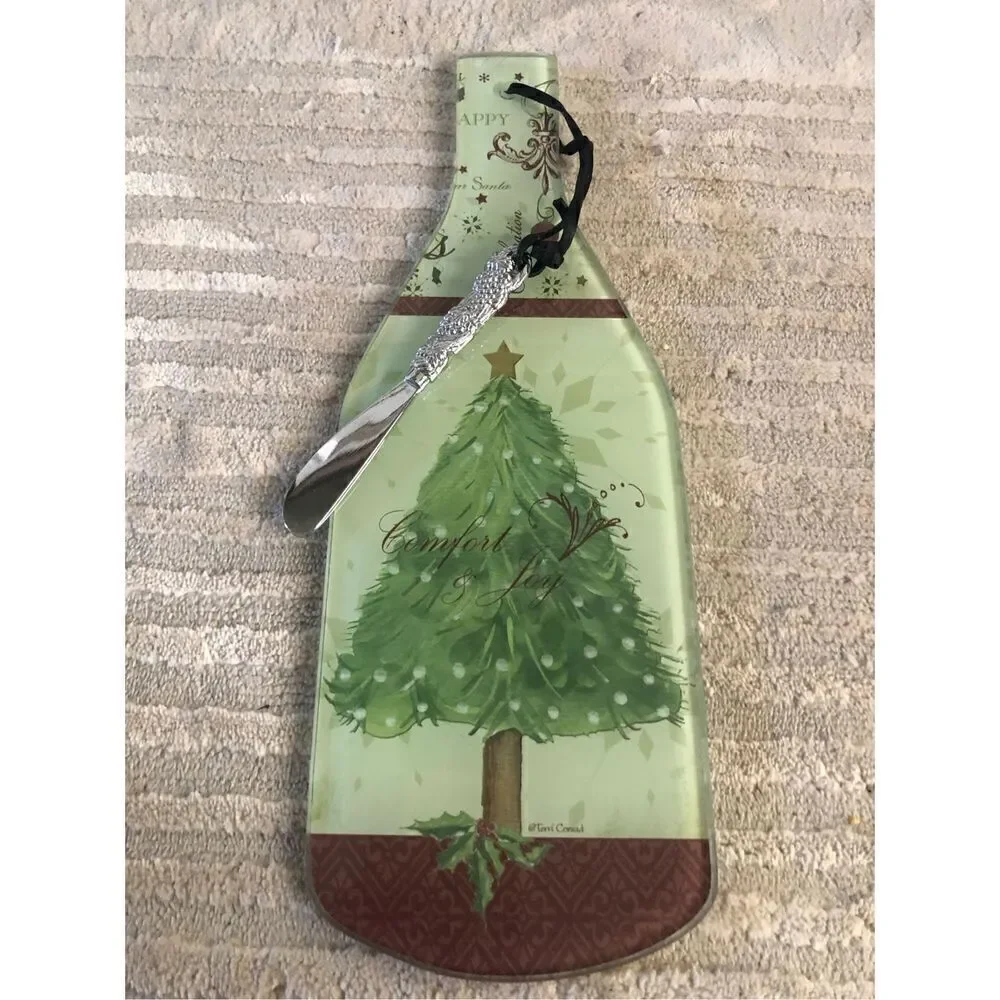 Vintage Terri Conrad Comfort & Joy  Glass Cheese Board